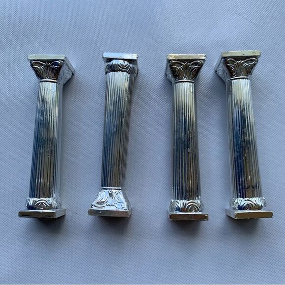Set of 4 Silver Pillars Columns for Cake Tiers Grecian Roman Vintage 5" - Picture 1 of 5